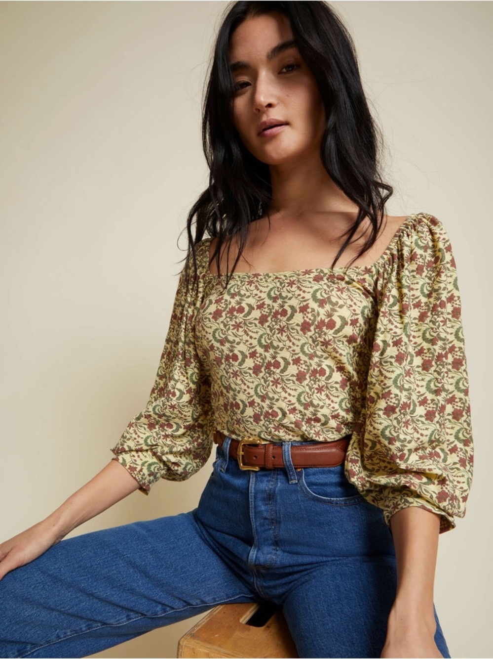 Nation LTD Dallyce Tee Womens Medium Vintage Fleur Floral Puff Sleeve Top